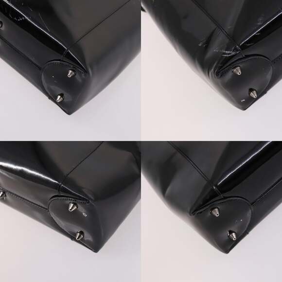 DIOR Maris Pearl Hand Bag Patent Leather Black Silver
